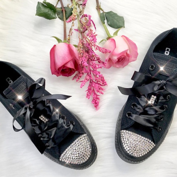 bling swarovski converse black low tops - Picture 3 of 4